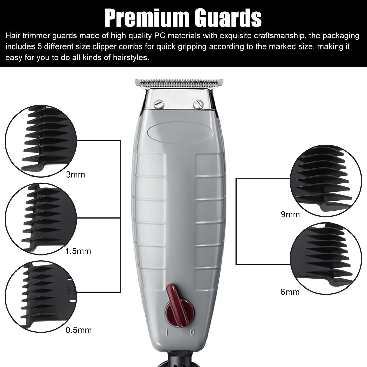 for Andis PM-T/D-4-5 Pack Trimmer Attachment Combs - 1/32” 1/16" 1/8” 1/4” 3/8” Beauty and Personal Care USonline911