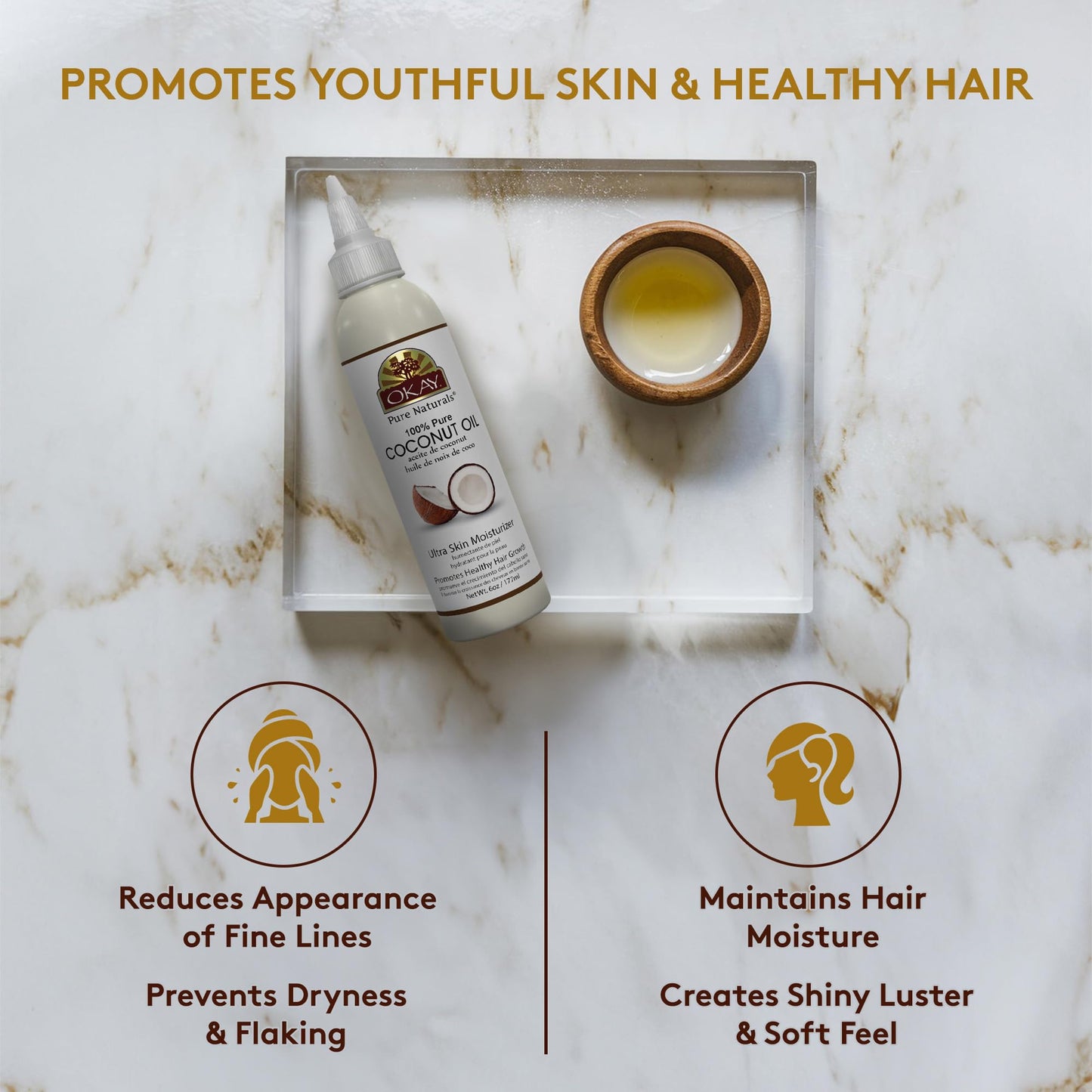 OKAY 100% Pure Coconut Oil for Hair & Skin - Coconut Oil for Women & Men, Perfect for Body & Face, for Massage & Moisturizer, Natural - 6 Fl Oz Beauty & Personal Care OKAY