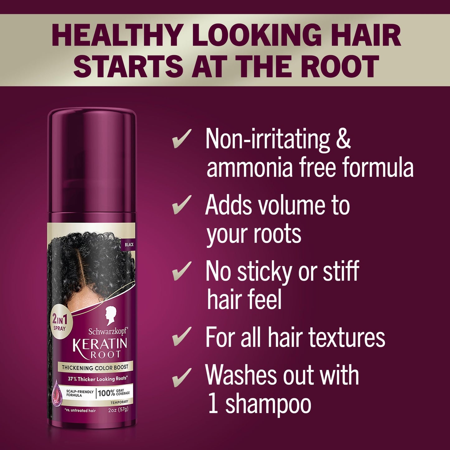 Schwarzkopf Keratin Root Temporary Hair Color Spray, Black, Instant Gray Coverage, Thicker, Fuller-Looking Roots, Easy-to-Use, No Ammonia, Low Mess Beauty & Personal Care Schwarzkopf
