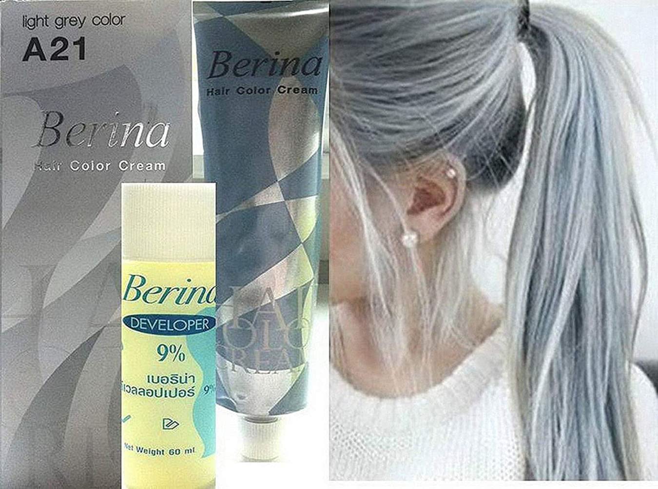 Hair Colour Permanent Hair Cream Dye Light Grey by Berina Beauty & Personal Care Berina