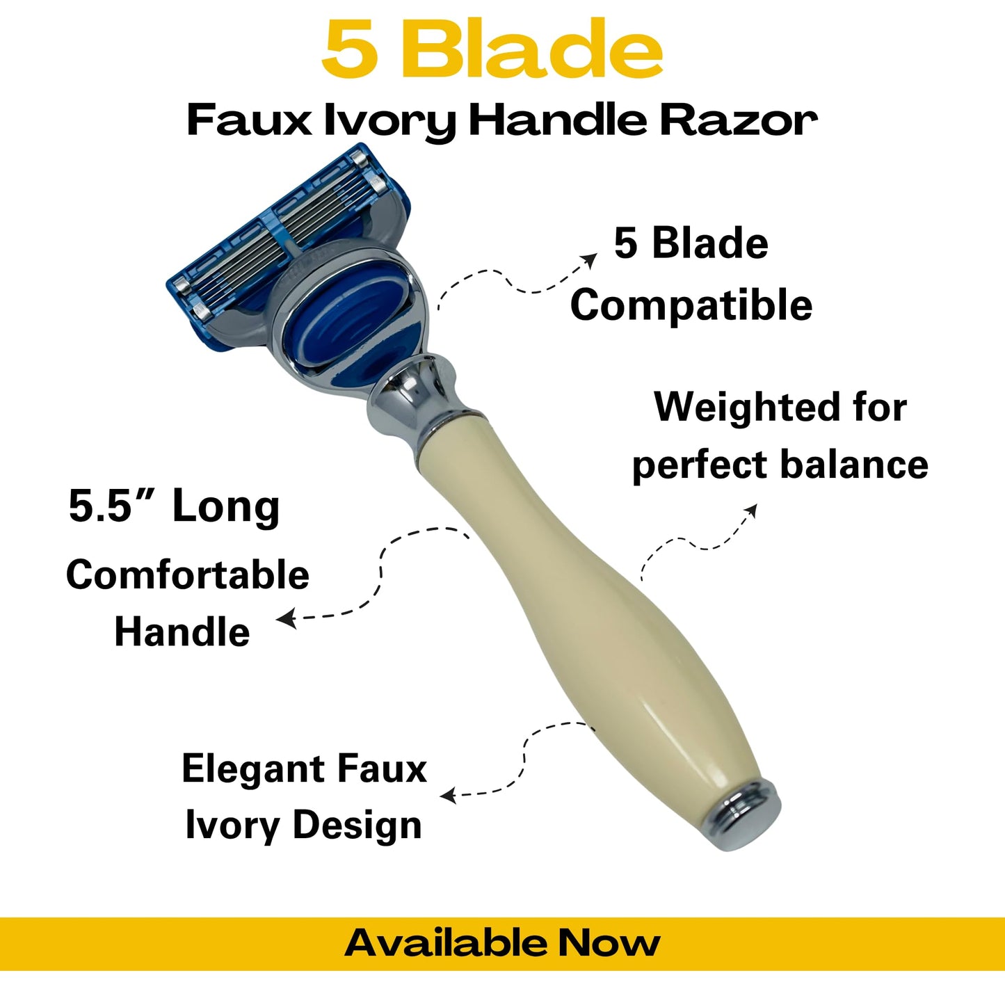 GENTS Fusion Compatible Razor Handle - Faux Ivory with Chrome Tip - 5 Blade Cartridge System - Men’s Shaving Handle Beauty and Personal Care G.B.S