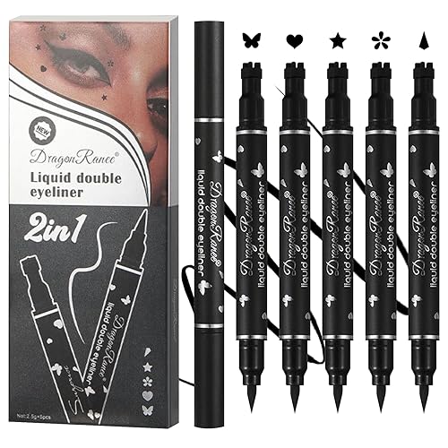 5 PCS Black Liquid Winged Eyeliner Stamp Pen Makeup Tools,Double-side Eyeliner Stamps Pencil Set,Waterproof & Long Lasting Smudgeproof Eye Liner Beauty & Personal Care DuoZeng