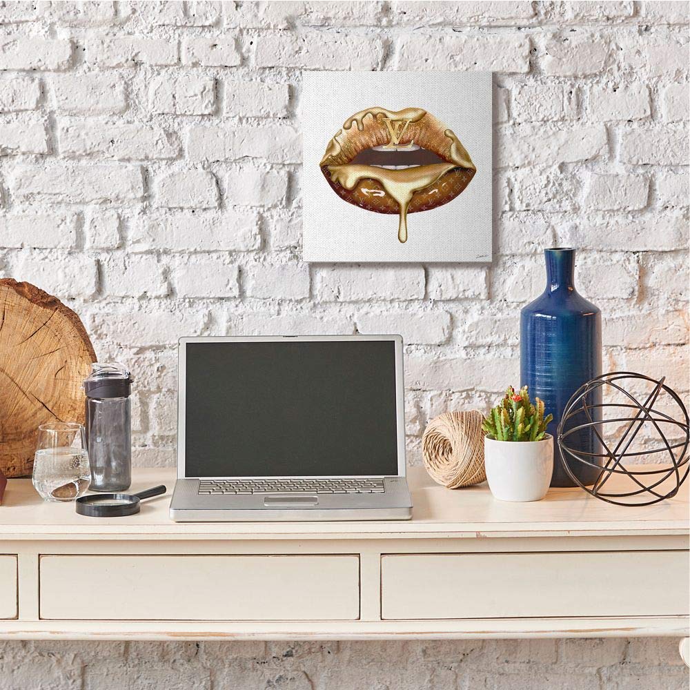 Stupell Industries Designer Brand Gold Lip Portrait Glam Cosmetic Drip, Design By Ziwei Li, Canvas Wall Art, 17 x 17 Beauty & Personal Care Stupell Industries