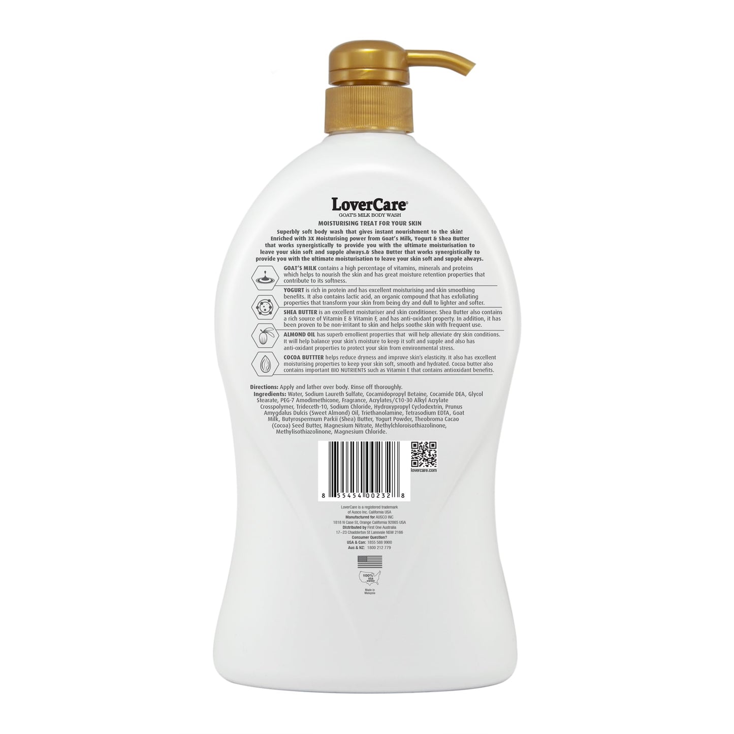 Lovercare Goat's Milk Body Wash 3x Moisturising plus Bio Nutrient (Almond Oil and Cocoa Butter) 40.7 fl oz Beauty & Personal Care Lovercare