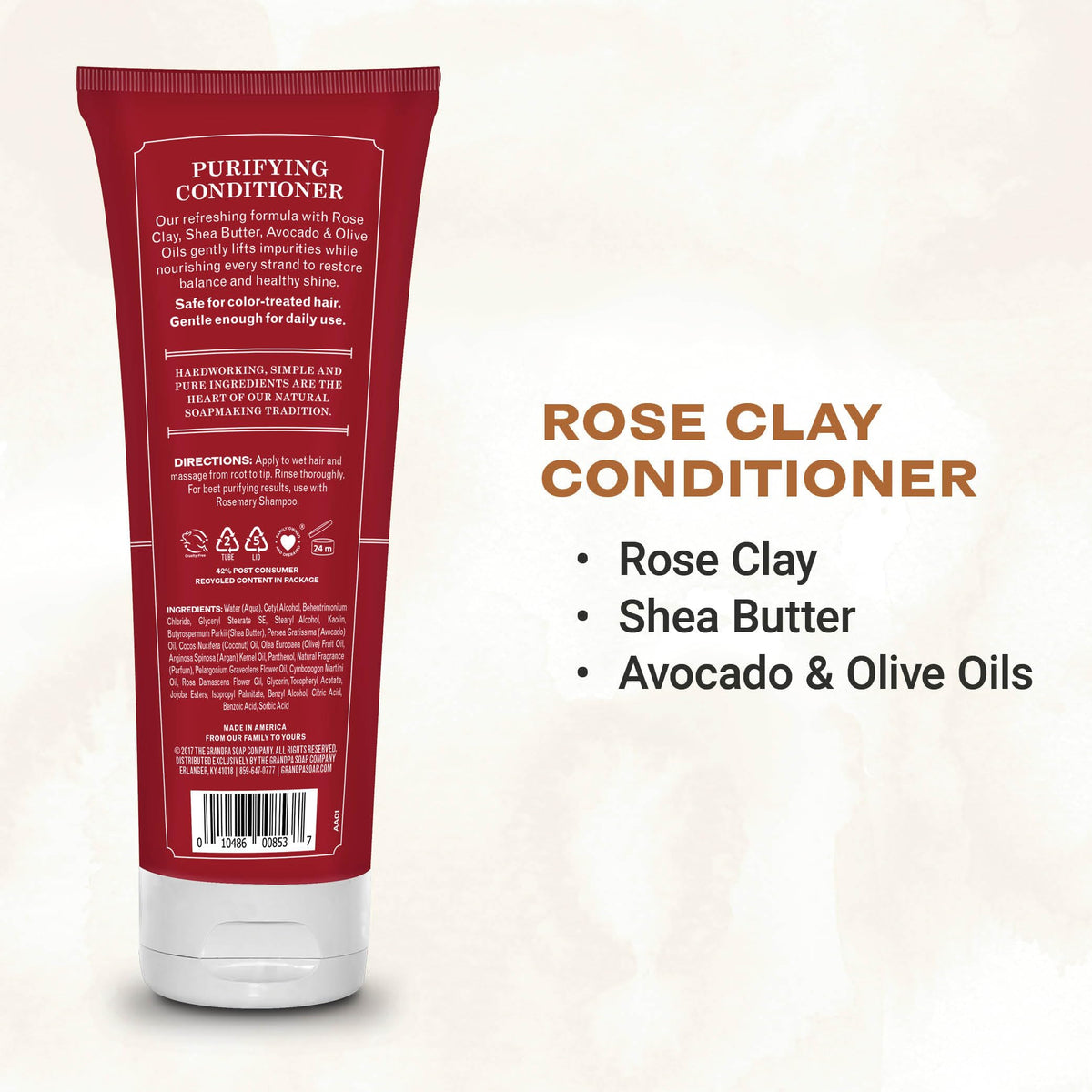 The Grandpa Soap Company Purifying Rose Clay Conditioner - Lift Impurities While Nourishing Hair, With Rose Clay, Shea Butter & Avocado Oil, Vegan,