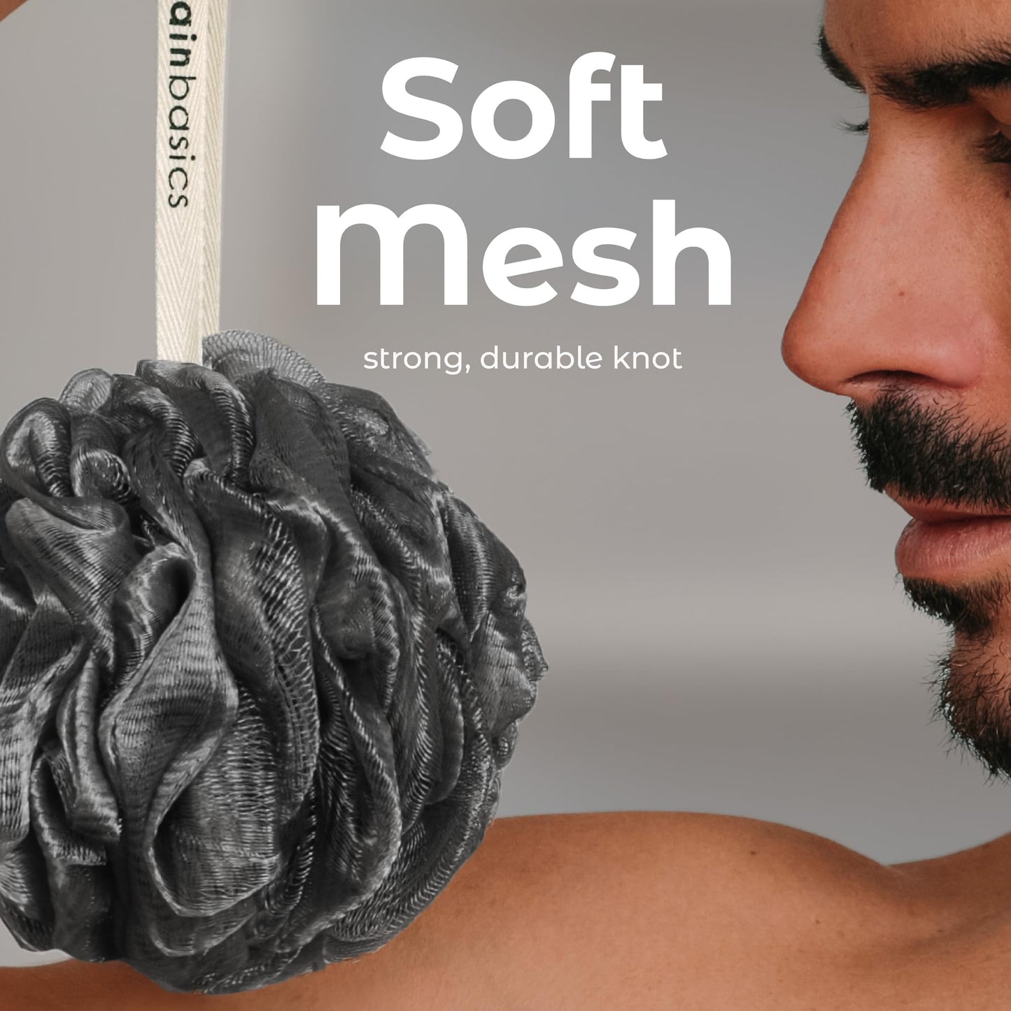 MainBasics Bath Shower Loofah Sponge Pouf Body Scrubber Exfoliator Body Wash Sponge (Set of 3, Black Ice) Beauty & Personal Care MainBasics