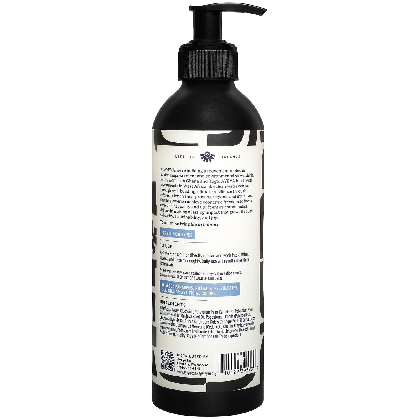 AYÉYA Liquid African Black Soap - Balance | Patchouli, Lavender & Orange for Combination Skin | Harmonizing Vegan Face & Body Wash | Natural African Beauty & Personal Care Ayeya