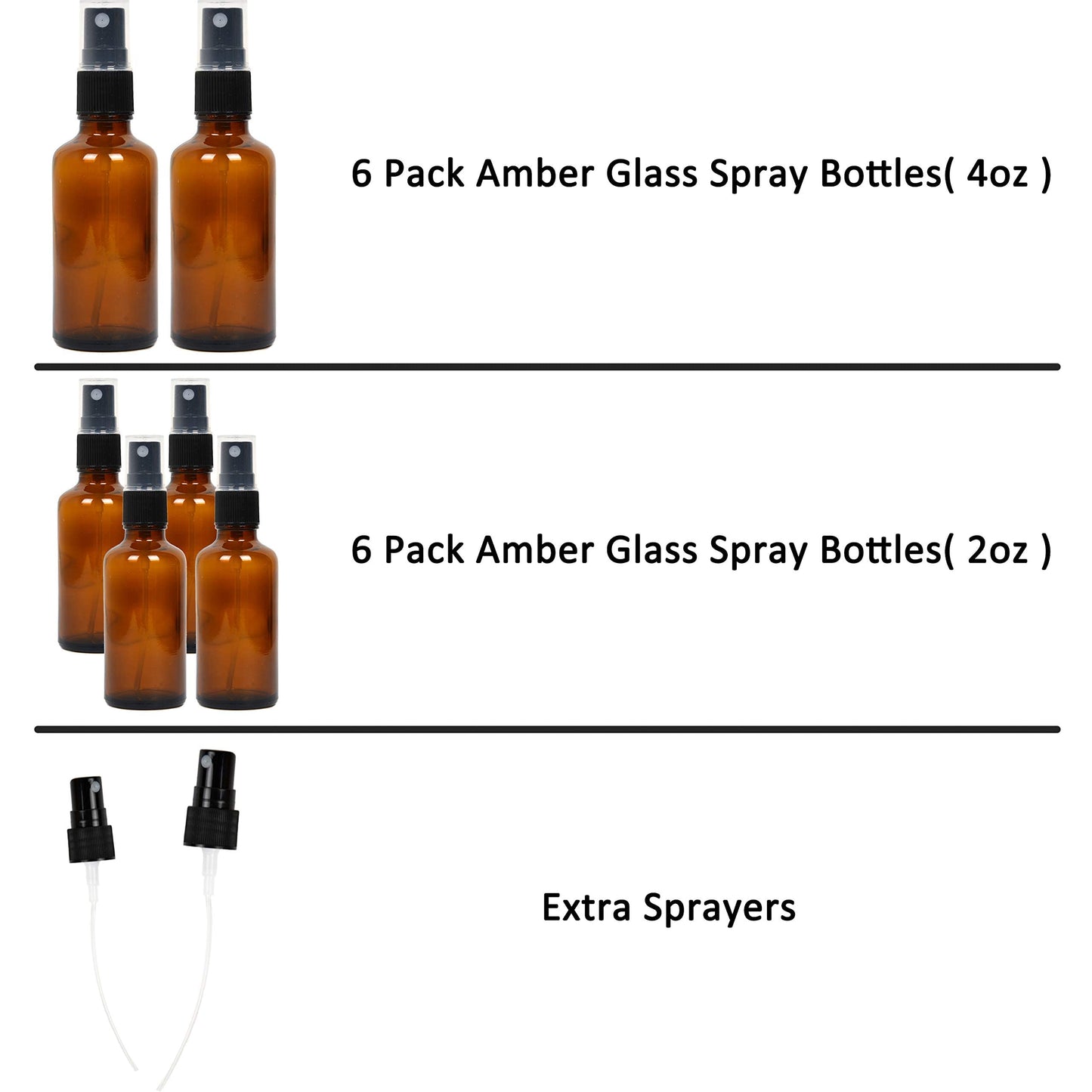 Youngever 12 Pack Empty Amber Glass Spray Bottles, 6 Pack 4 Ounce and 6 Pack 2 Ounce Refillable Containers for Essential Oils, Cleaning Products Beauty & Personal Care Youngever