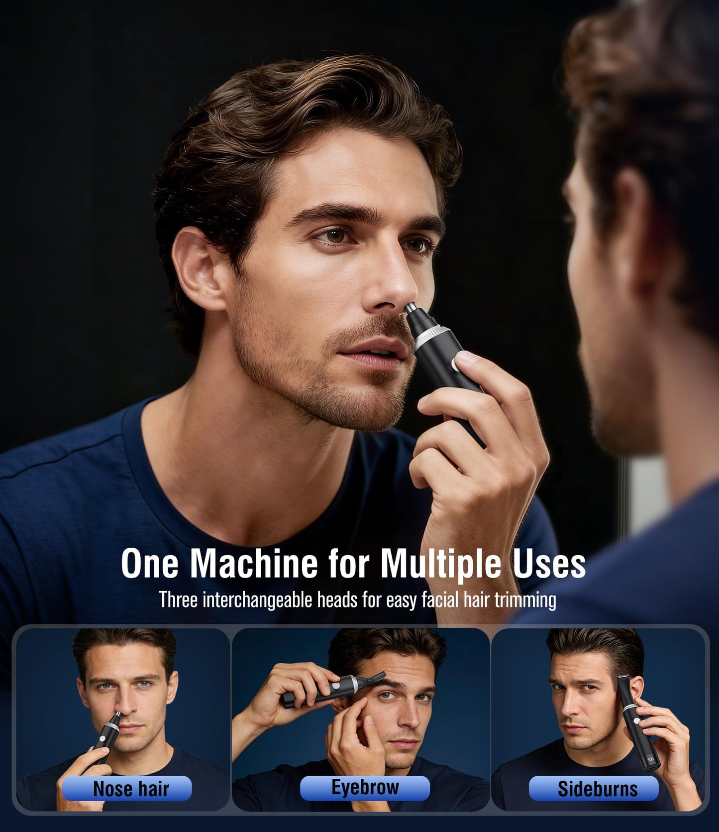 Nose Hair Trimmer for Men, 3-in-1 Professional Painless Rechargeable Eyebrow & Facial Hair Trimmer for Men Women, Multifunctional Trimmer Beauty and Personal Care JEETIF
