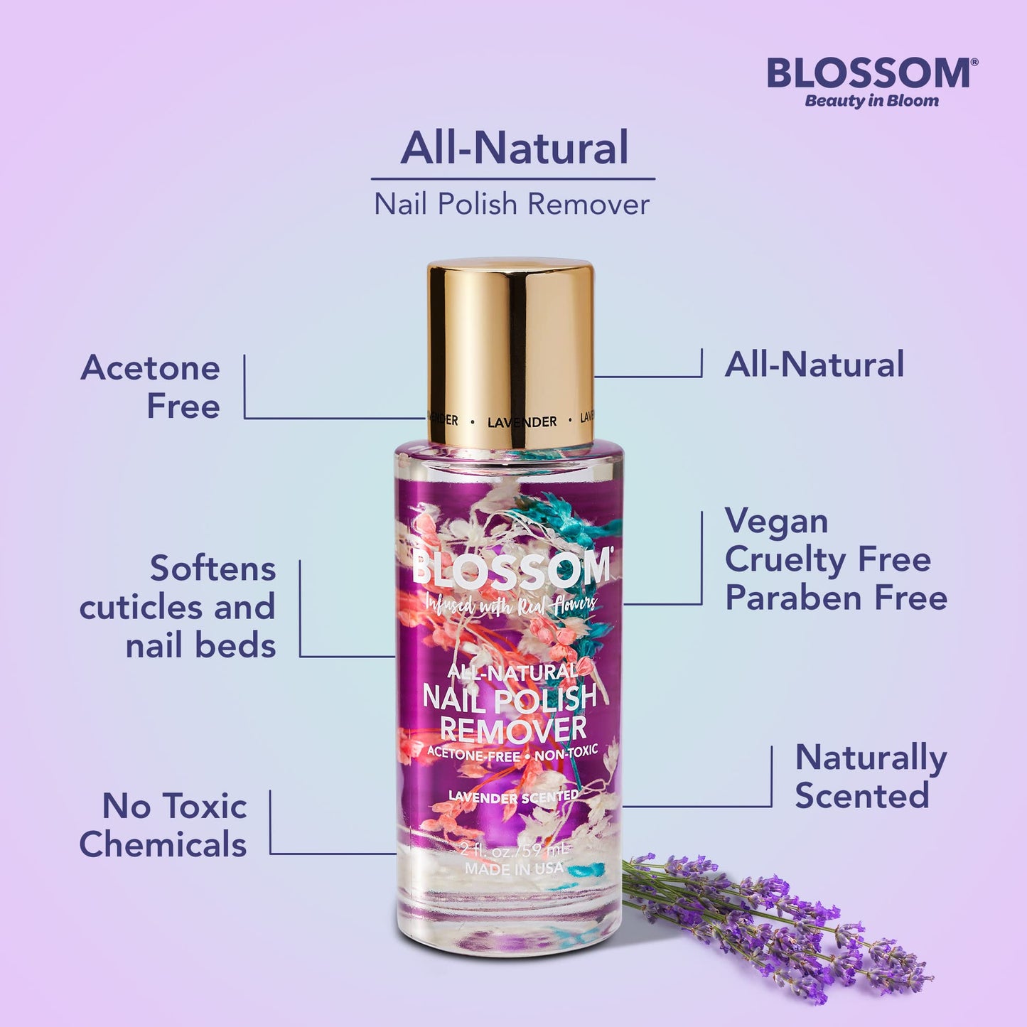 Blossom Non Toxic Nail Polish Remover Non Acetone, All Natural Scented, Vegan, Acetone Free Nail Polish Remover, Organic Plant-Based, Infused Beauty & Personal Care Blossom