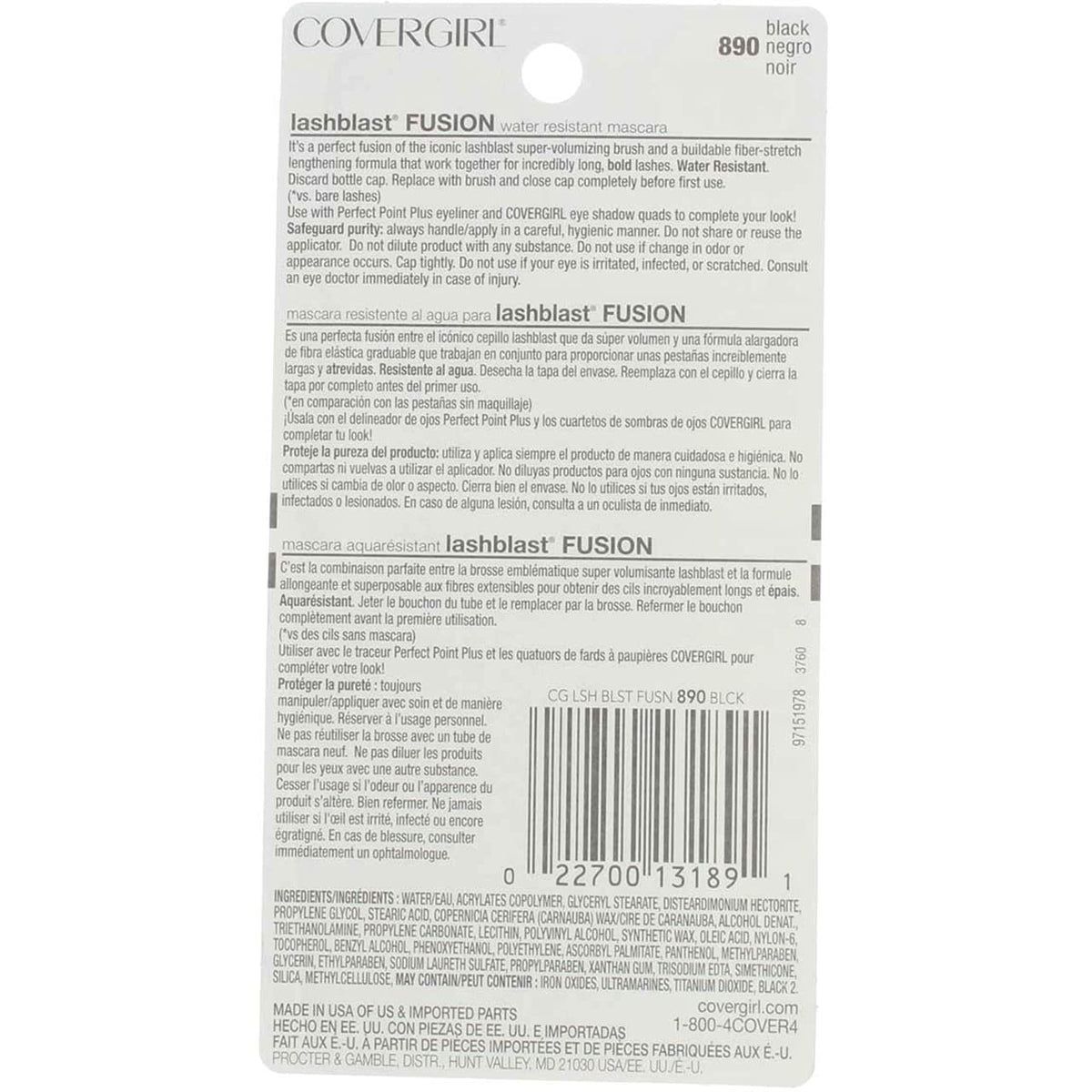 CoverGirl LashBlast Waterproof Fusion Mascara, Black 890 - Pack of 3