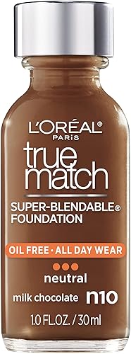L’Oréal Paris Makeup True Match Super-Blendable Liquid Foundation, Milk Chocolate N10, 1 Fl Oz,1 Count Beauty & Personal Care L'Oreal Paris
