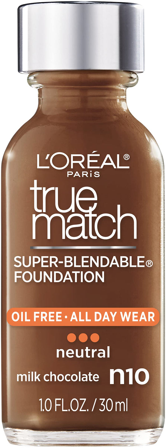 L’Oréal Paris Makeup True Match Super-Blendable Liquid Foundation, Milk Chocolate N10, 1 Fl Oz,1 Count Beauty & Personal Care L'Oreal Paris