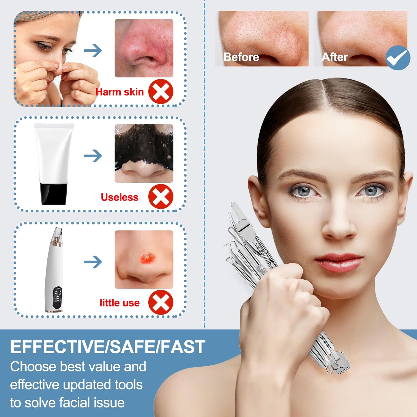 60PCS Dual Heads Blackhead Remover, Pimple Comedone Extractor, Acne Whitehead Blemish Removal Kit, Premium Stainless Steel Pimple Popper Tool kit Beauty & Personal Care USCOLOR