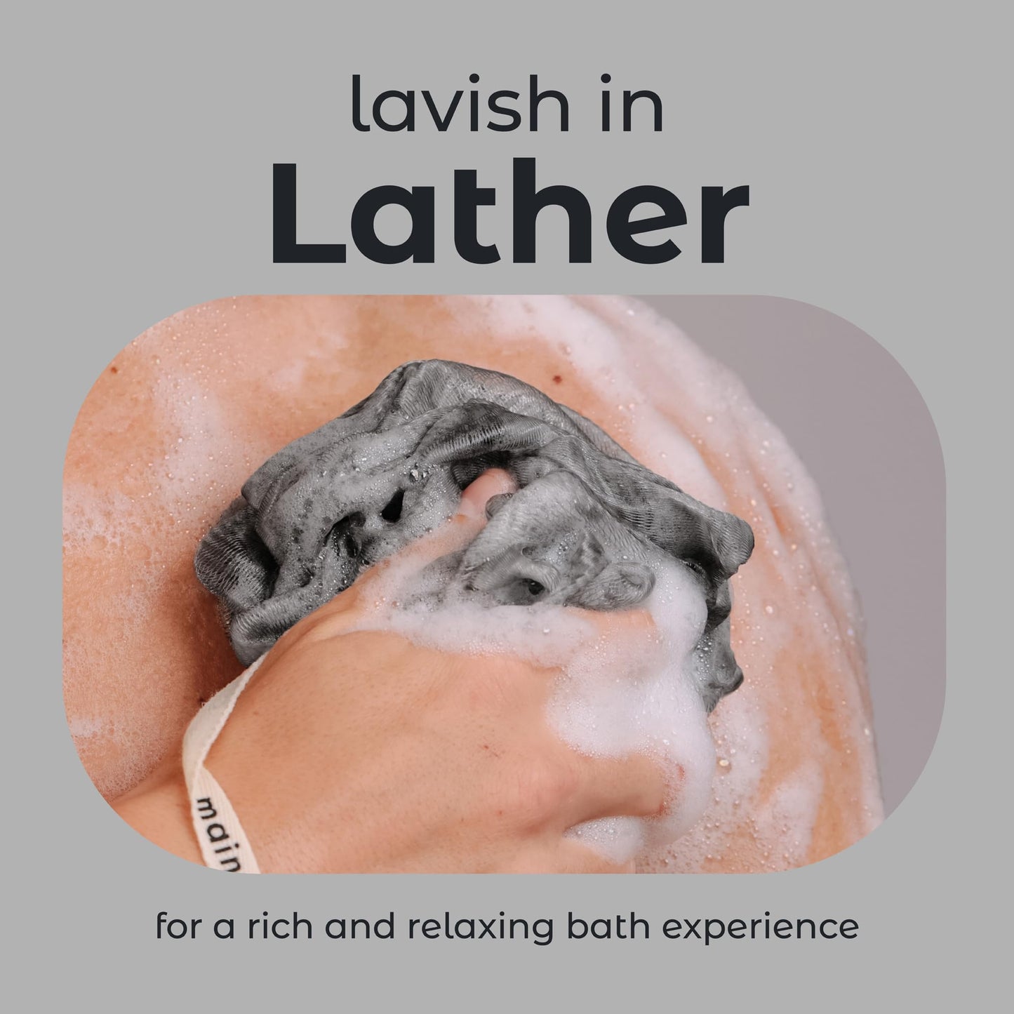 MainBasics Charcoal Infused Bath Shower Loofah Sponge Pouf Body Wash Scrubber (Set of 3) Beauty & Personal Care MainBasics
