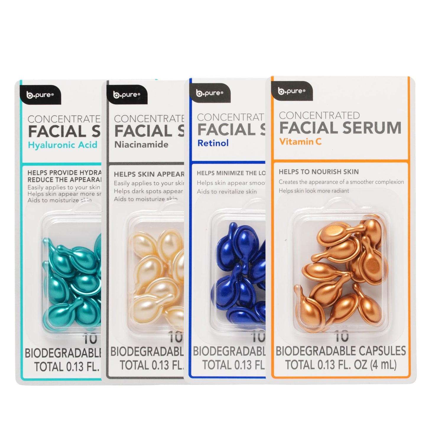 b.pure Complete Concentrated Facial Serum Variety Pack | Hyaluronic Acid, Niacinamide, Retinol, & Vitamin C Capsules | 40-Count Beauty & Personal Care b.pure