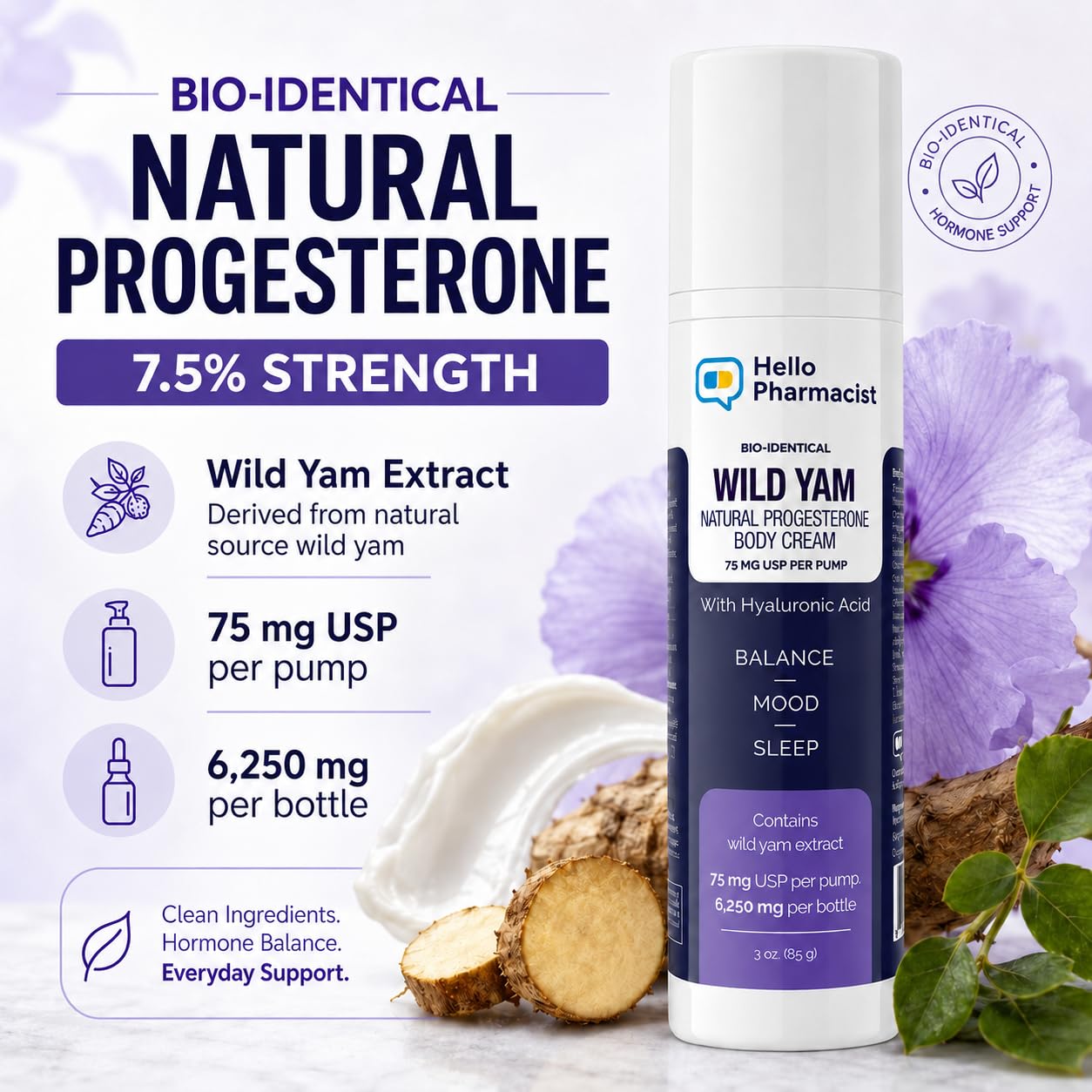 HelloPharmacist BioIdentical Progesto Cream 75mg MAX - Hormone Balancing Skin Moisturizer with Hyaluronic Acid, Plant-Based, Non-GMO, Gluten-Free Beauty & Personal Care HelloPharmacist