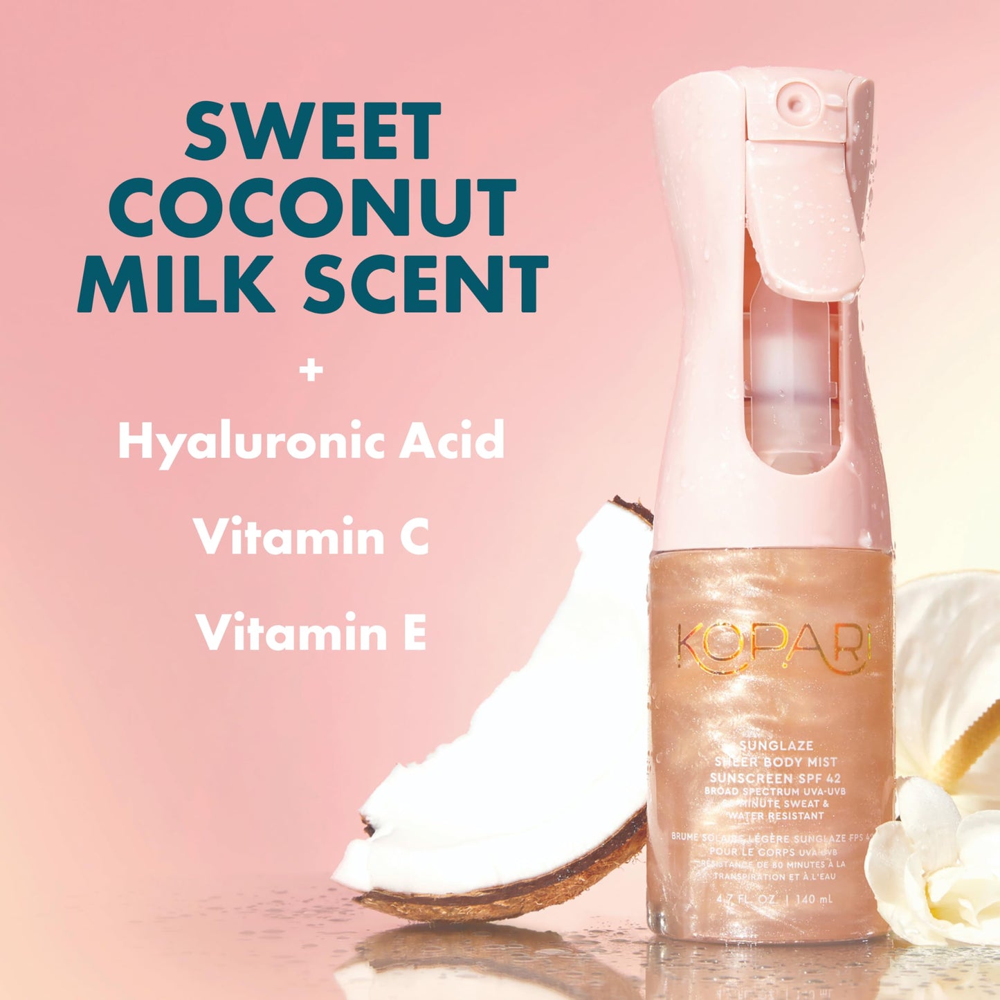 Kopari Rose Gold Sunglaze Sheer Body Mist Sunscreen SPF 42, Infused with Shimmering Body Oil, Hydrating Mist, Hydrates, Brightens, Makeup Friendly Beauty & Personal Care Kopari