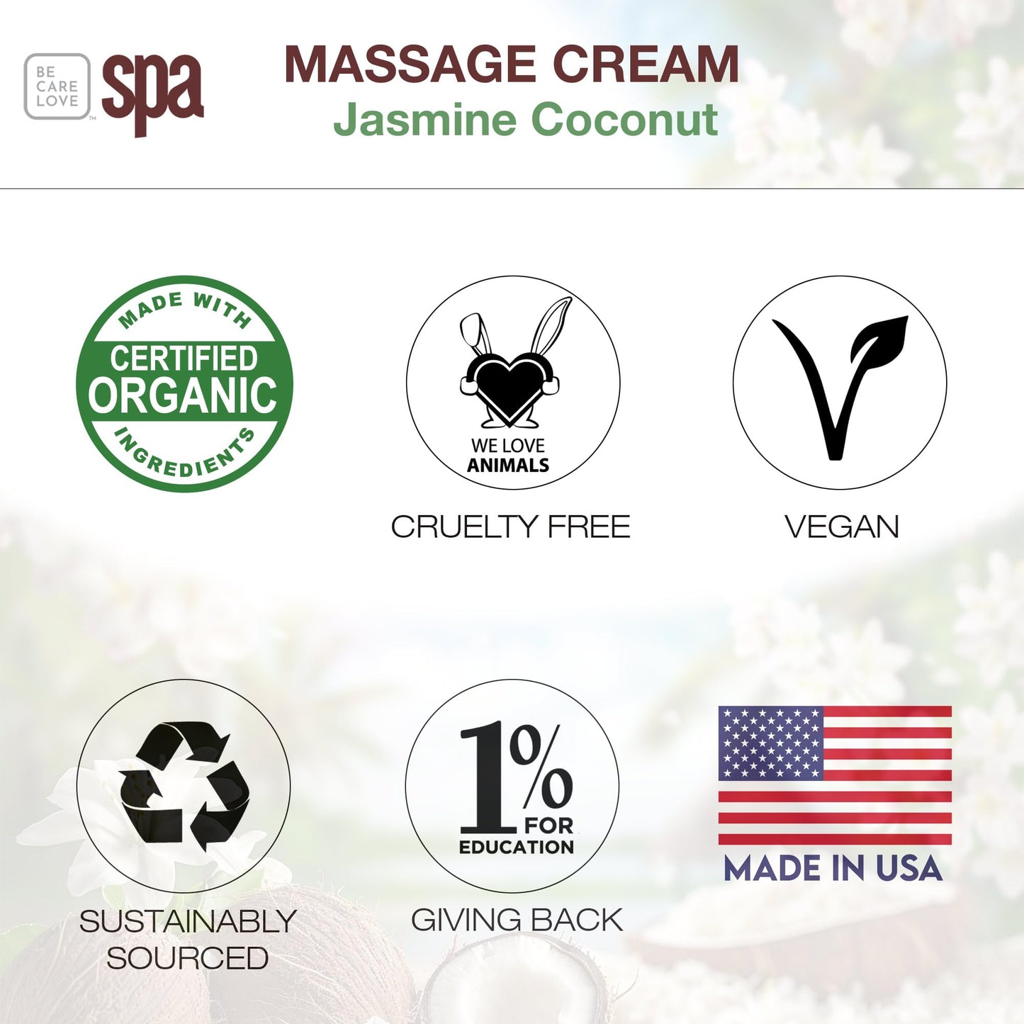 BCL SPA Massage Cream organic Jasmine + Coconut body lotion with rice extract, shea butter, aloe vera, argan and jojoba oils, body cream to hydrate Beauty & Personal Care BCL SPA