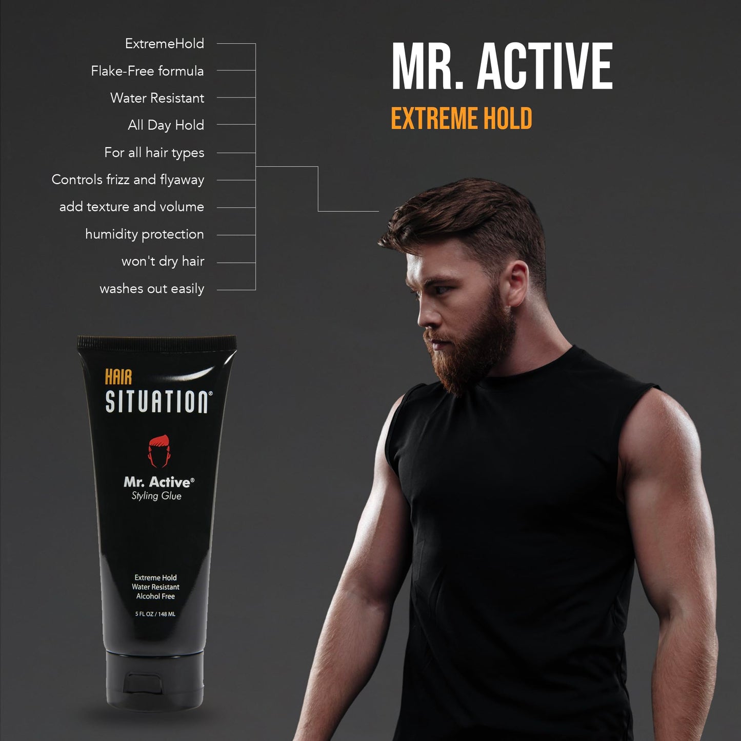 Hair Situation Mr. Active Hair Gel - Strong Hold Hair Styling Glue for Men, Maximum Grip, Anti-Frizz, Humidity Shield, Non-Flaking, Alcohol-Free, Adds Beauty & Personal Care Hair Situation