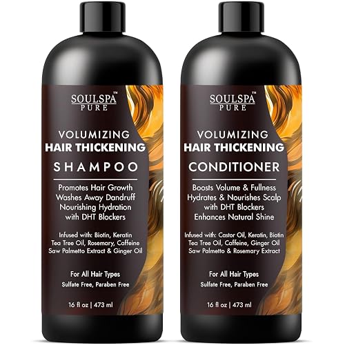 SOULSPA PURE Thickening Shampoo and Conditioner Set - Volumizing Formula with DHT Blockers, Biotin, Keratin, Caffeine & Saw Palmetto - Hair Thickening Beauty & Personal Care SOULSPA PURE