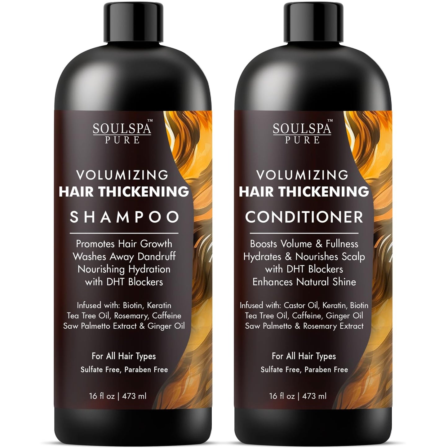 SOULSPA PURE Thickening Shampoo and Conditioner Set - Volumizing Formula with DHT Blockers, Biotin, Keratin, Caffeine & Saw Palmetto - Hair Thickening Beauty & Personal Care SOULSPA PURE