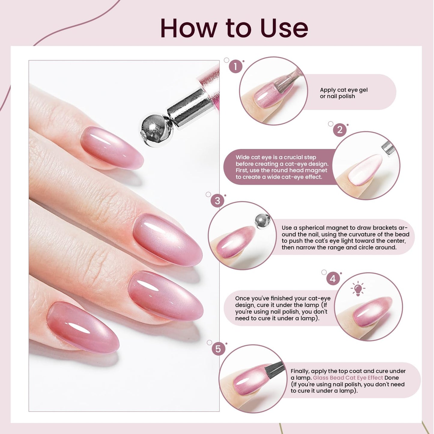 JODSONE 3-in-1 Cat Eye Magnet Nail Art Tool,Pink Gold Cylindrical & Round Ball Nail Magnet Pens, Multi-Effect Magnets for Cat Eye Gel Polish DIY at Beauty and Personal Care JODSONE