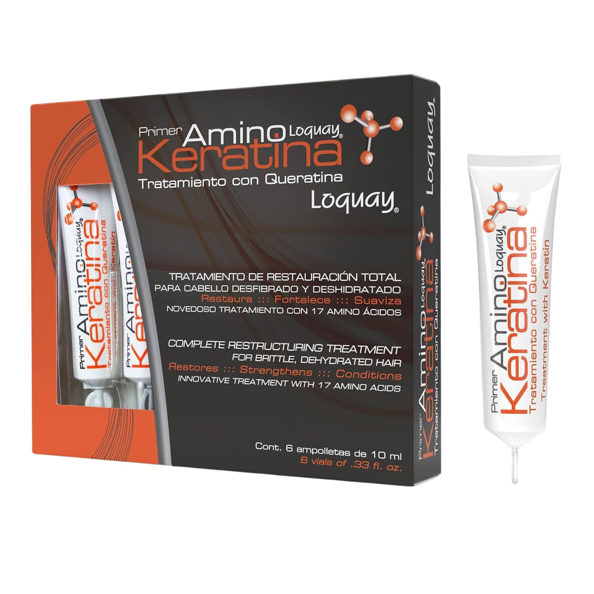 Loquay Amino Keratina Hair Ampoules - Keratin Restructuring Treatment with 17 Amino Acids - Complete Restoring Treatment for Brittle, Dehydrated Hair