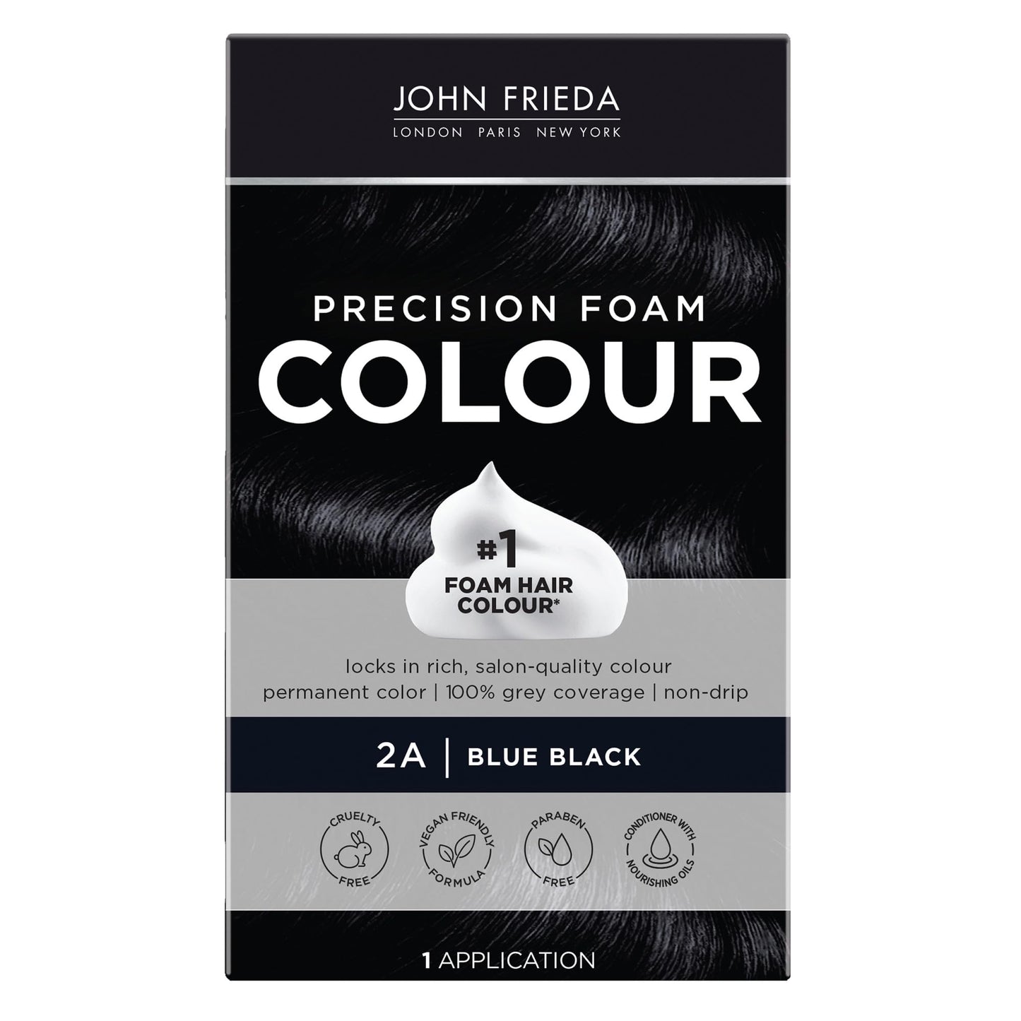 John Frieda Precision Foam Colour, Blue Black 2A, Full-coverage Hair Color Kit, Anti-Fade Gray Coverage, Deep Color Saturation Hair Dye, 1 Application Beauty & Personal Care John Frieda