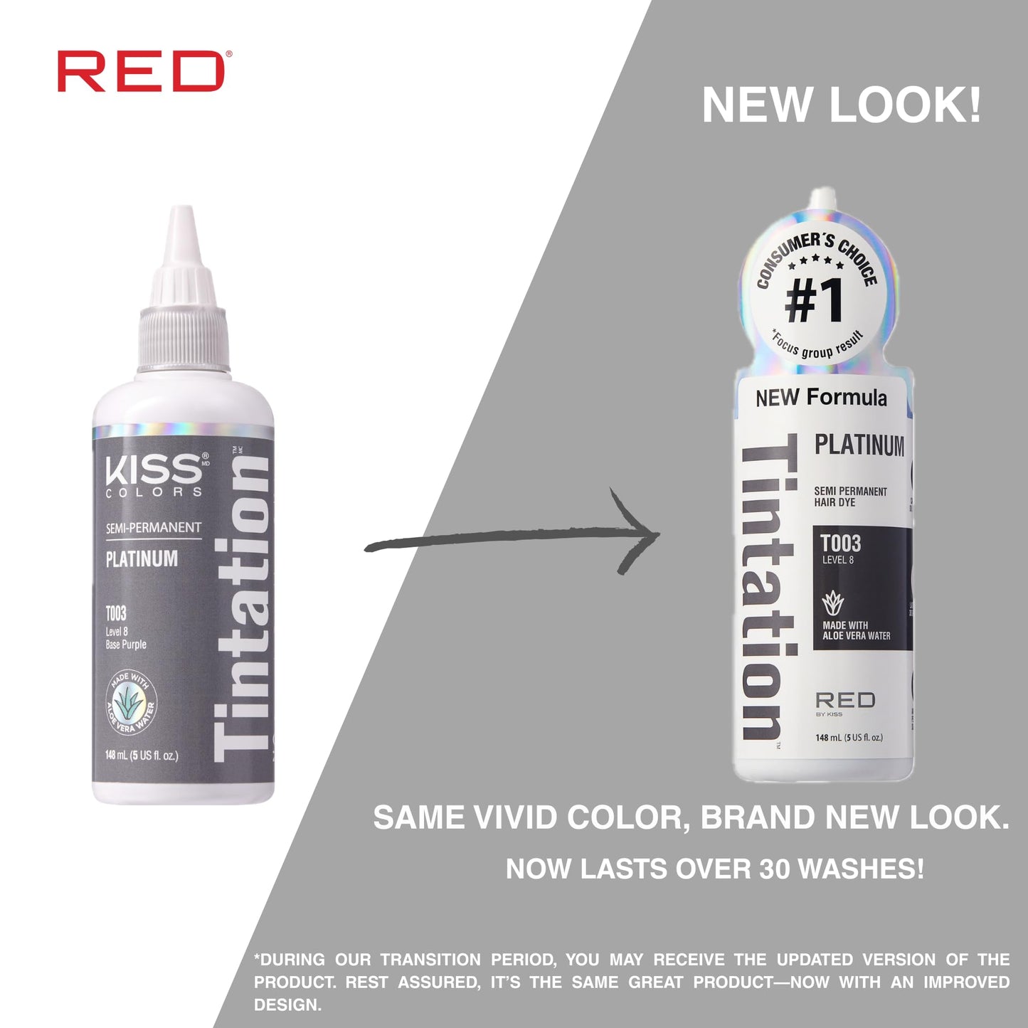 Red by Kiss Tintation Semi-Permanent Hair Color, Aloe Vera Water Based, Argan Oil, Olive Oil, Collagen & Keratin, Long-Lasting Color Dye (Platinum, 5 Beauty & Personal Care Red By Kiss