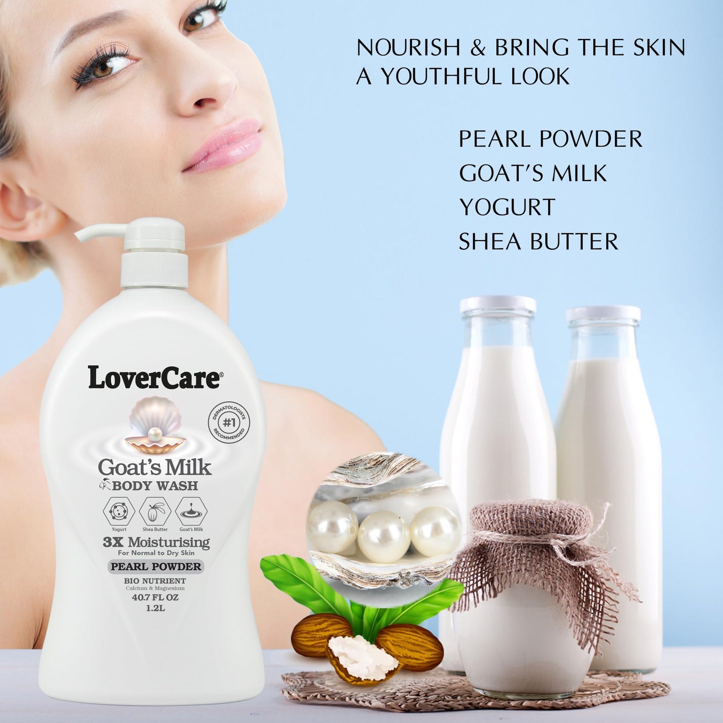 Lovercare goat's milk body wash shower cream Pearl Powder 40.7 oz (1200ml) Beauty & Personal Care Lovercare