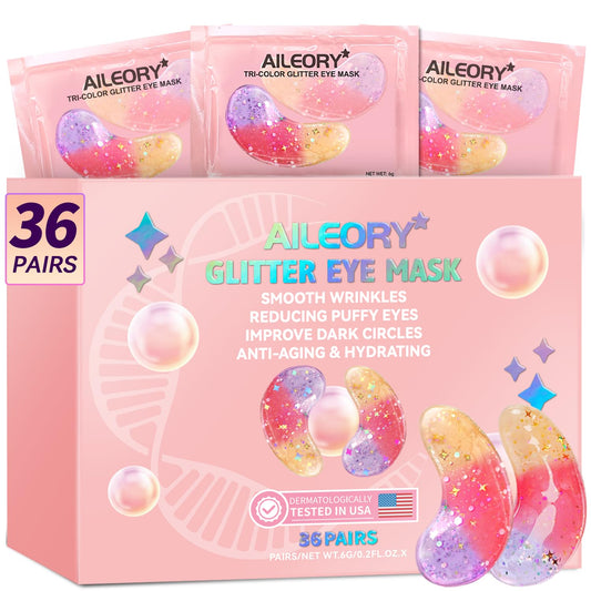 AILEORY Under Eye Patches (36 Pairs) - Tri-color Glitter Eye Gel Pads for Dark Circles, Puffy Eyes, Under eye Bags, Wrinkles | Natural Collagen Under Beauty and Personal Care AILEORY Default Title