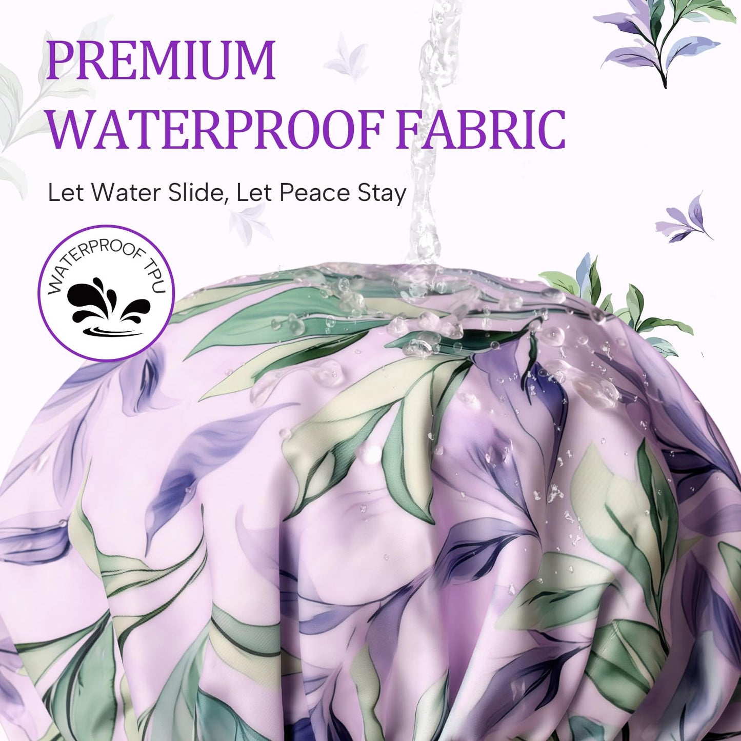 Years calm Shower Caps for Women Reusable Waterproof - Double Layer Elastic Cap with Tropical Botanical Print Shower Cap for Shower, Spa, Travel, Bath Beauty and Personal Care Years calm