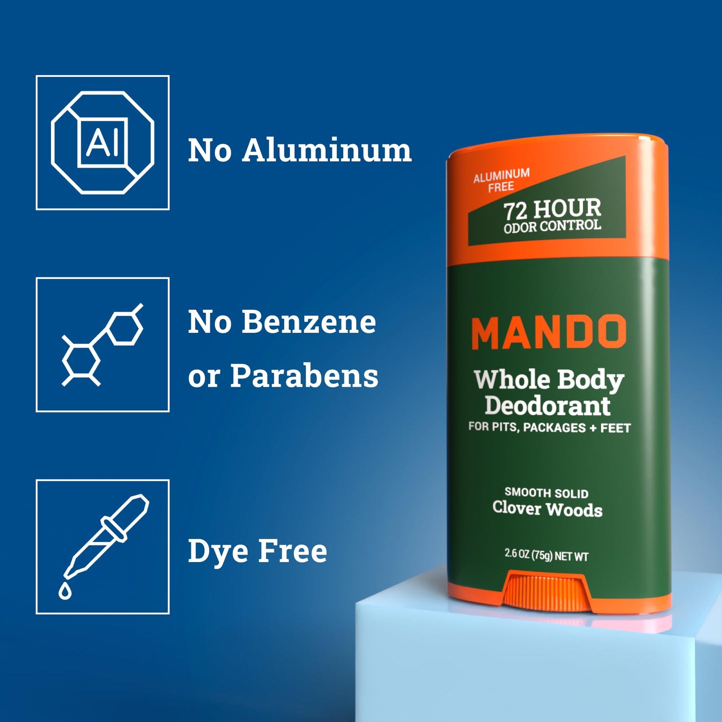 Mando Whole Body Deodorant For Men - Smooth Solid Stick - 72 Hour Odor Control - Aluminum Free, Baking Soda Free, Skin Safe - 2.6 Ounce (Pack of 2) Beauty and Personal Care Mando