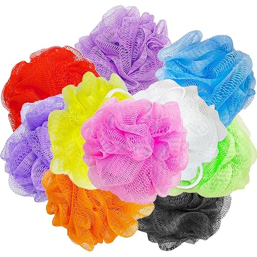 10 Pcs Bath Loofah Shower,Small Mesh Sponge Pouf Colorful Exfoliating Scrubber for Kids Women Men Body Wash,Random Color Beauty & Personal Care Cshangzei
