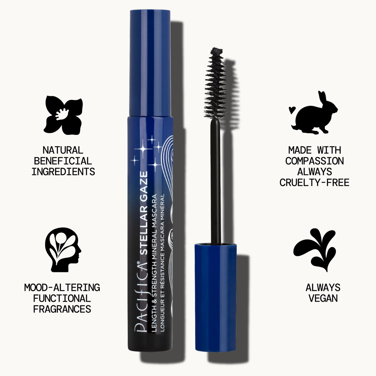 Pacifica Stellar Gaze Mascara (Supernova Black, Glass Vial) - Length & Strength Formula with Coconut & Vitamin B, Sustainable Packaging, Vegan