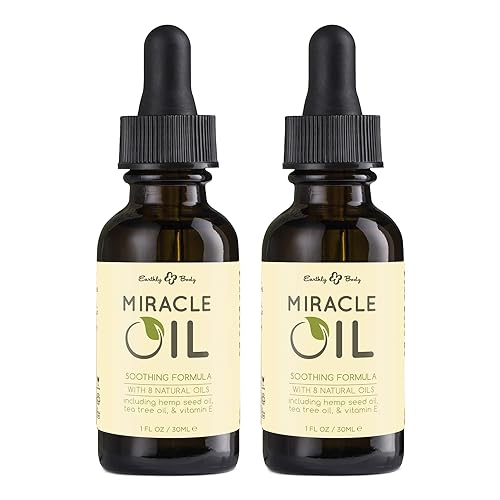Earthly Body Miracle Oil, 1 fl. oz. - 2 Pack - 100% Natural Tea Tree Oil, Hemp Seed Oil & Vitamin E - Moisturizer, Calms Skin Irritations, Helps Beauty & Personal Care Earthly Body