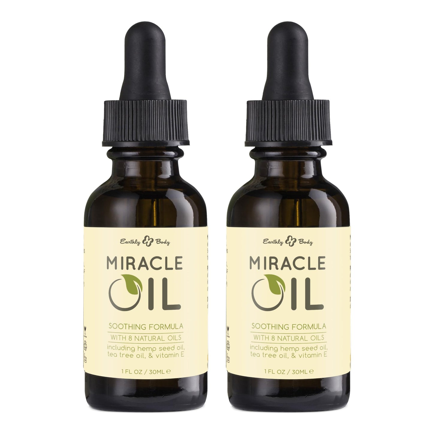 Earthly Body Miracle Oil, 1 fl. oz. - 2 Pack - 100% Natural Tea Tree Oil, Hemp Seed Oil & Vitamin E - Moisturizer, Calms Skin Irritations, Helps Beauty & Personal Care Earthly Body