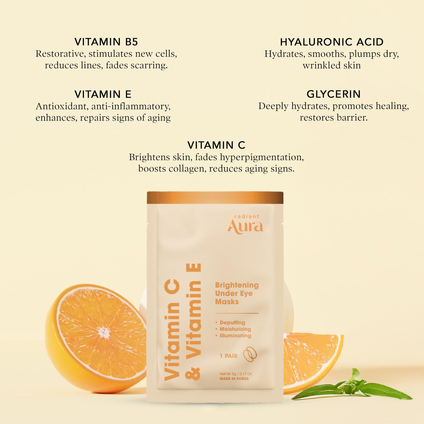 Radiant Aura Vitamin C & Vitamin E Under Eye Patches - Dermatologist Tested, Anti Aging, Korean Skin Care - Hydrates, Firms, Reduces Look Of Fine Beauty & Personal Care Radiant Aura