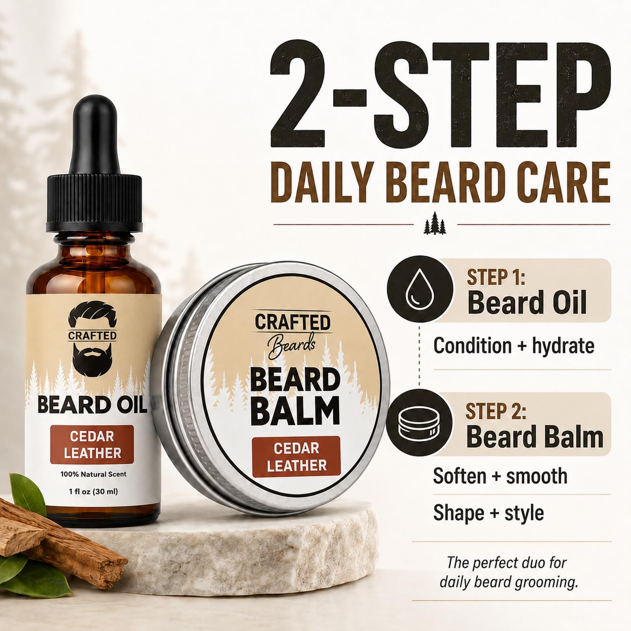 Beard Oil and Balm Set - Softer, Smoother, Moisturized Beard Care - Cedarwood Scent Gift for Men Beauty and Personal Care Crafted Beards