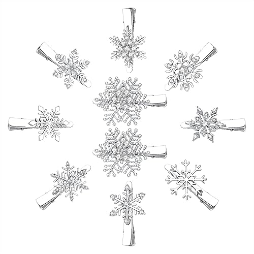 Boderier 10 Pack Snowflake Hair Clips Winter Christmas Rhinestone Snowflake Hairpin Hair Barrette Accessories Silver Beauty & Personal Care boderier