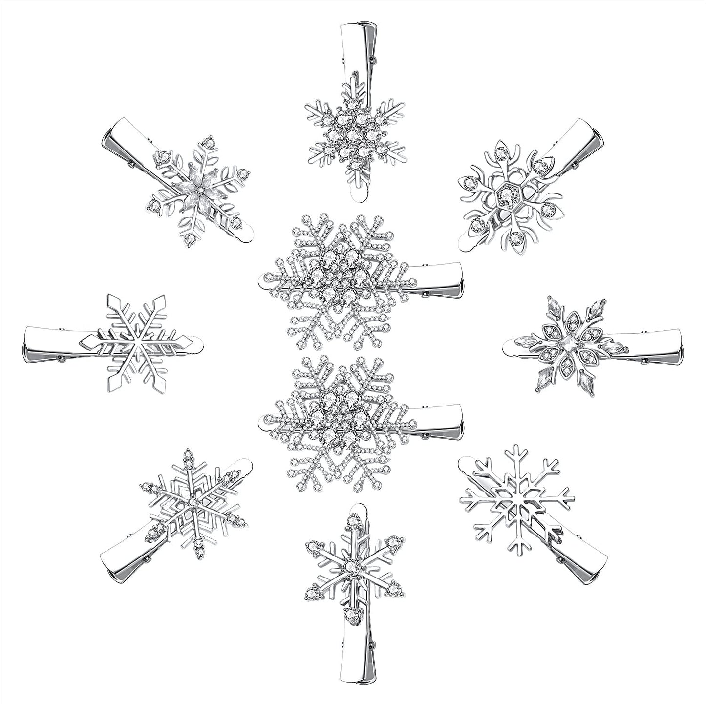 Boderier 10 Pack Snowflake Hair Clips Winter Christmas Rhinestone Snowflake Hairpin Hair Barrette Accessories Silver Beauty & Personal Care boderier
