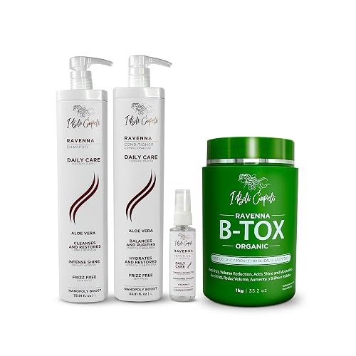 I Belli Capelli Ravenna Hair Straightening Kit - Organic Hair B-tox, Aloe Vera Shampoo & Conditioner, Repair Oil - Anti-Frizz, Intense Hydration Beauty & Personal Care I Belli Capelli