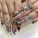 IMSOHOT Almond Press on Nails Medium Glossy Fake Nails Diamond Glue on Nails Black Ombre False Nails with Designs Beauty & Personal Care IMSOHOT
