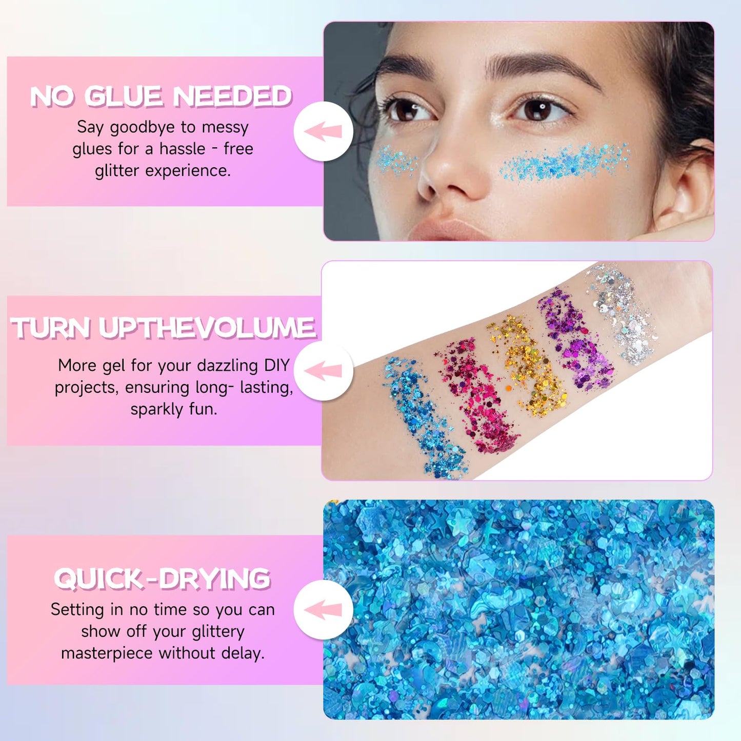 Blue Face Body Glitter,Mermaid Sequins Makeup Glitters Face Paint, Chunky Sparkling Glitter Gel for Women,Holographic Chunky Sequins Glitters for Eye Beauty & Personal Care TUHPIBK