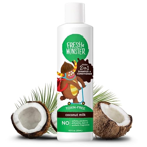 Fresh Monster 2-in-1 Kids Shampoo & Conditioner, Toxin-Free, Hypoallergenic, Tear-free Shampoo & Conditioner for Kids, Coconut (8.5oz) Beauty & Personal Care Fresh Monster