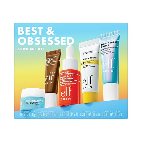 e.l.f. SKIN Best & Obsessed Skincare Kit, Travel-Size Makeup Remover, Sunscreen & Brightening Serums For Glowy Skin, Vegan Beauty & Personal Care e.l.f.
