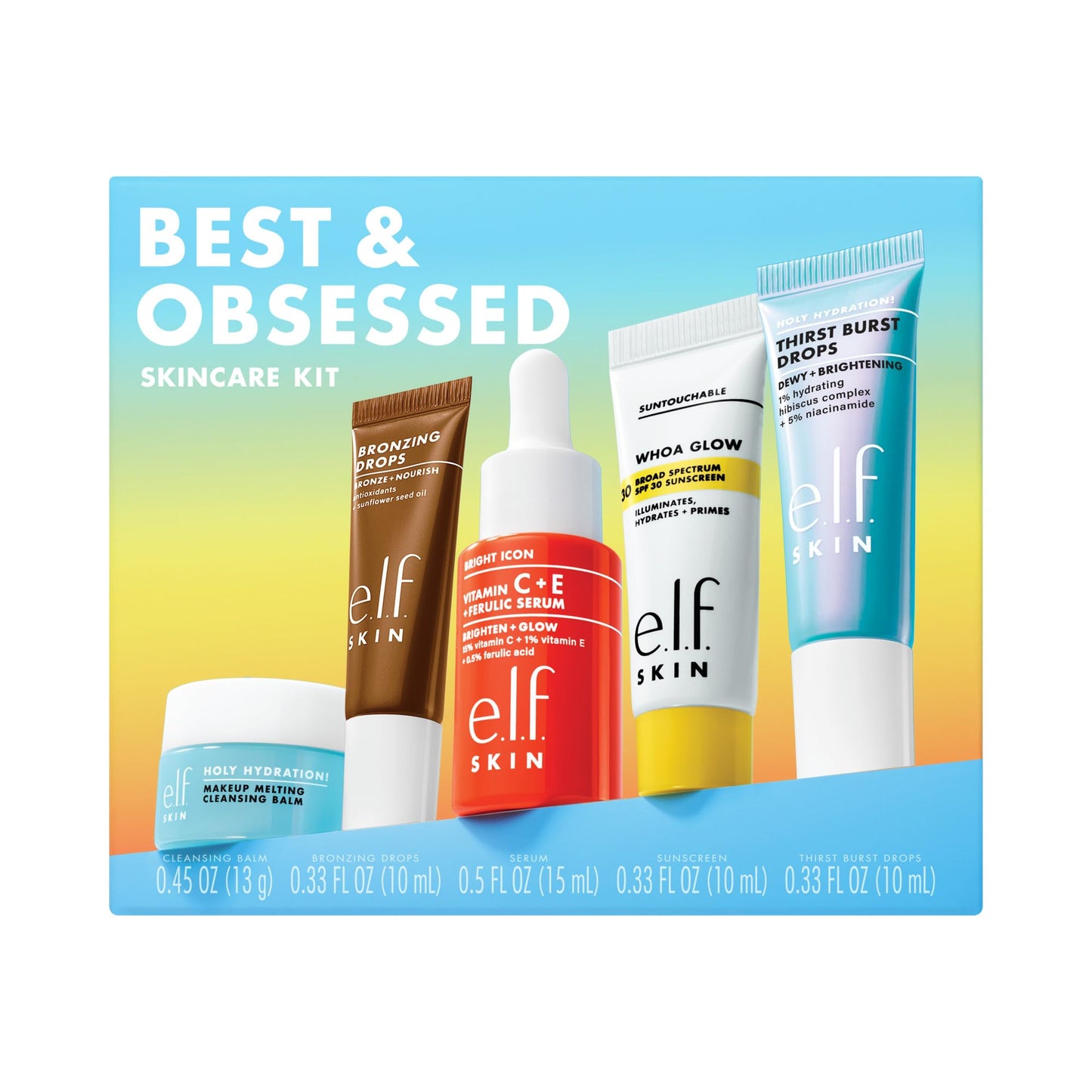 e.l.f. SKIN Best & Obsessed Skincare Kit, Travel-Size Makeup Remover, Sunscreen & Brightening Serums For Glowy Skin, Vegan Beauty & Personal Care e.l.f.