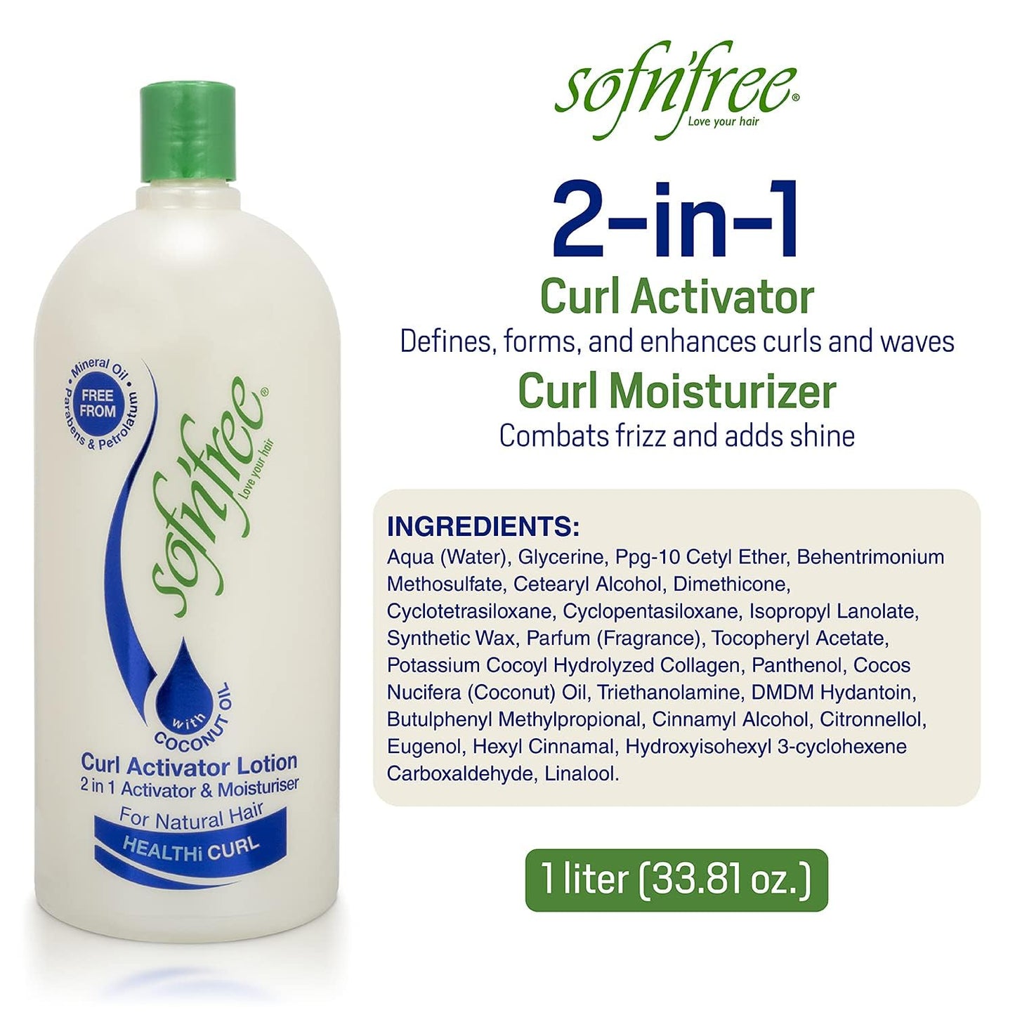 Sofn’Free Moisturizer & Curl Activator Lotion - Curl Defining Formula for Multicultural Curls, Soft Waves, Shine, Frizz Control for Natural Textures Beauty & Personal Care SOF N' FREE