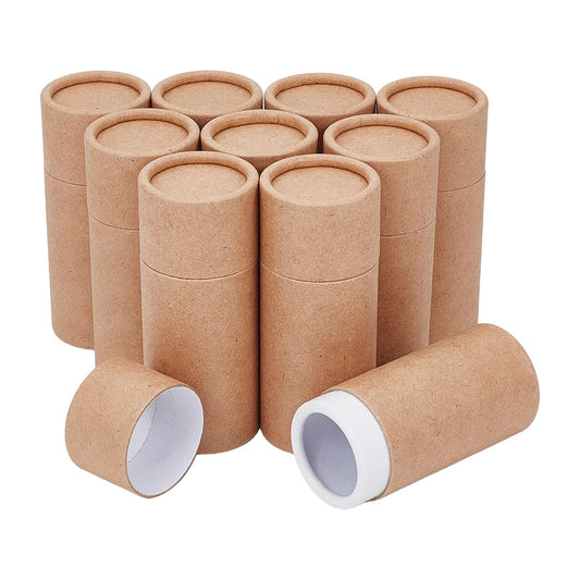 NICENEEDED 10 PCS Paperboard Lip Balm Tubes, 10ml Push-Up Style Empty Krafts Paper Solid Lip Gloss Container, Refillable Round Tubes for DIY Homemade Beauty and Personal Care NICENEEDED